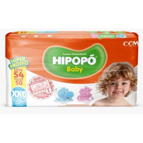 Fraldas Descartáveis Hipopó Baby Tamanho XXG com 54 Unidades