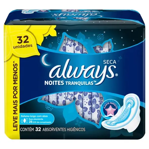 Absorvente Always Noites Tranquilas Seca com Abas com 32 Unidades
