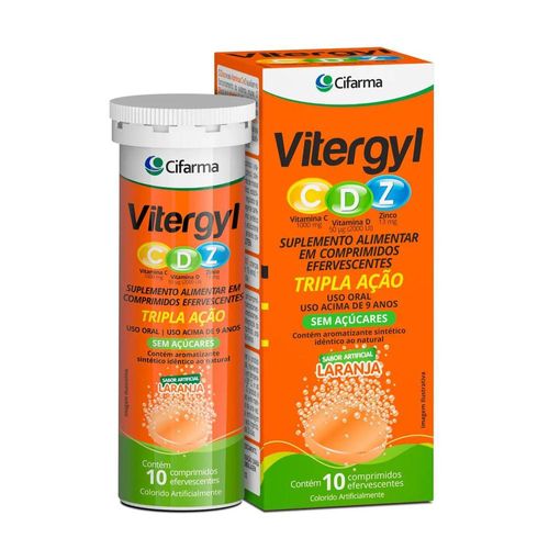 Vitergyl CDZ Tripla Ação Sabor Laranja com 10 Comprimidos Efervescentes