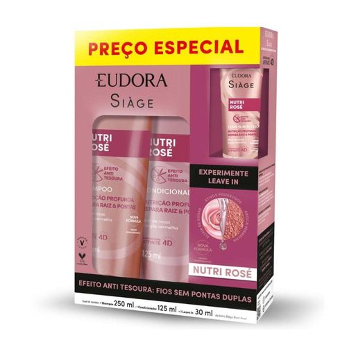 Kit Siàge Eudora Nutri Rosé com 1 Shampoo 250ml + 1 Condicionador 250ml + 1 Leave In 30ml
