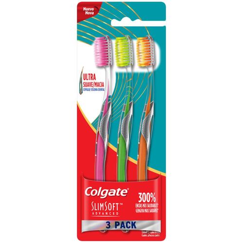 Escova de Dente Colgate Slim Soft Advanced Ultra Macia com 3 Unidades