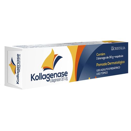 Kollagenase 0,6U/g com Espátula Pomada de Uso Dermatológico Bisnaga 30g