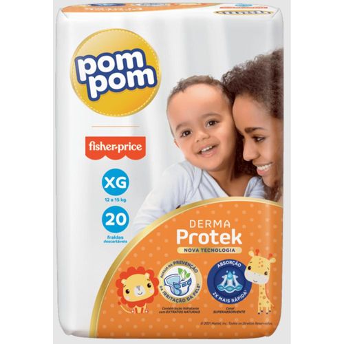 Fralda Infantil Pom Pom Derma Protek Jumbo XG com 20 Unidades