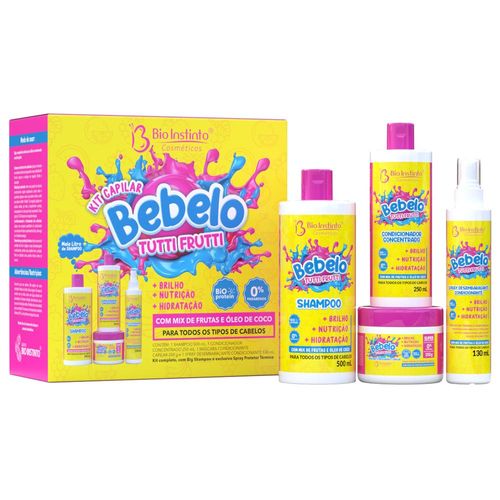Kit Capilar Bebelo Tutti-Frutti com Shampoo 500ml + Condicionador 250ml + Máscara Condicionante 250g + Spray Desembaraçante 130ml
