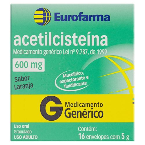 Acetilcisteína 600mg Eurofarma Granulado Sabor Laranja com 16 Envelopes