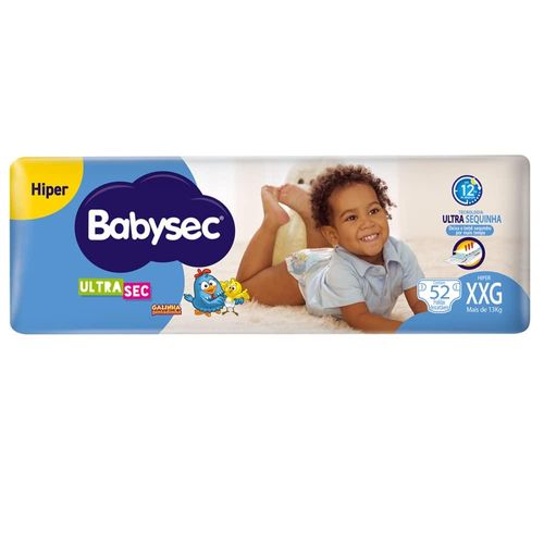 Fraldas Descartáveis Babysec Ultrasec Tamanho XXG Pacote Hiper com 52 Unidades
