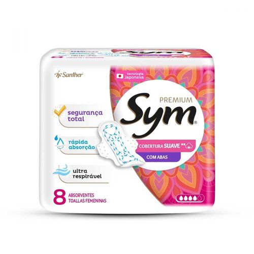 Absorventes Sym Premium Cobertura Suave com Abas com 8 Unidades