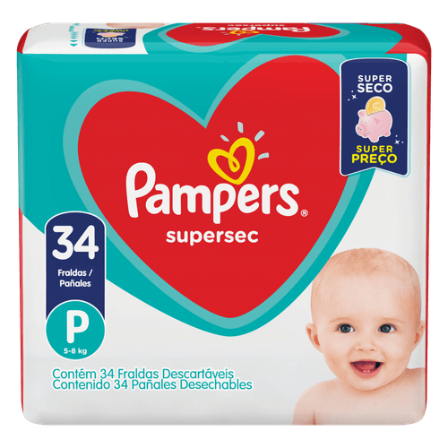 Fralda Pampers Supersec Pacotão P com 34 Unidades