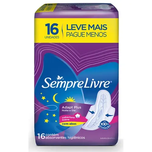Absorvente Sempre Livre Adapt Plus Noite e Dia com Abas Suave 16 Unidades