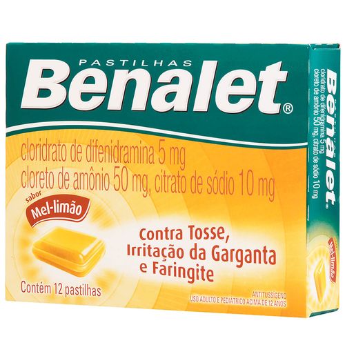 Benalet 5mg + 50mg + 10mg Sabor Mel e Limão com 12 Pastilhas