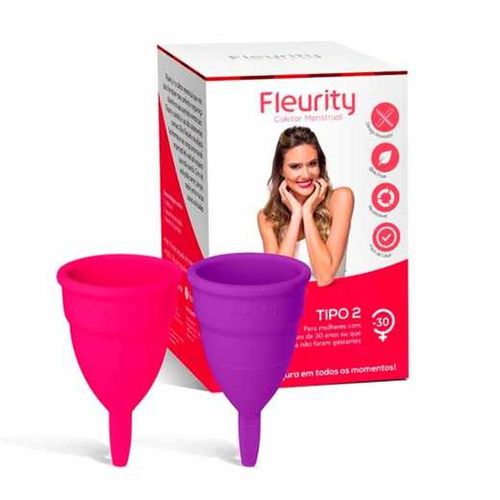 Coletor Menstrual Tipo 2 Roxo e Rosa Fleurity com 2 Unidades