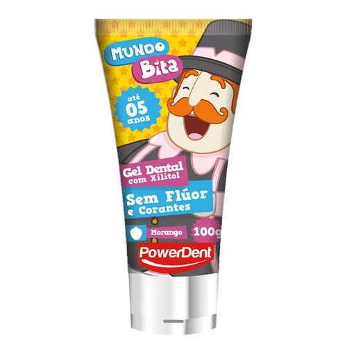 Creme Dental Powerdent Mundo Bita Morango sem Flúor 100g