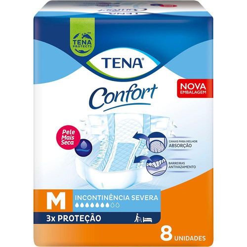 Fraldas Geriátricas Tena Confort Tamanho M Incontinência Urinária com 8 Unidades