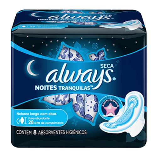 Absorvente Always Noites Tranquilas Seca com Abas com 8 Unidades