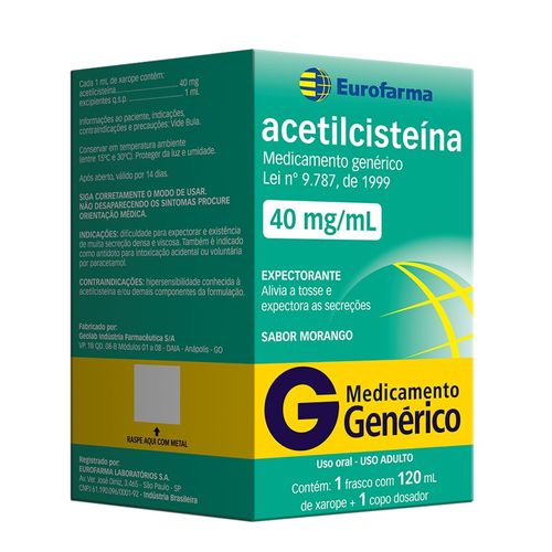 Acetilcisteína 40mg/ml Eurofarma Xarope 120ml