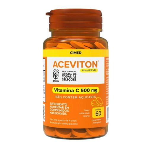 Aceviton Vitamina C 500mg Imunidade Sabor Laranja 60 Comprimidos