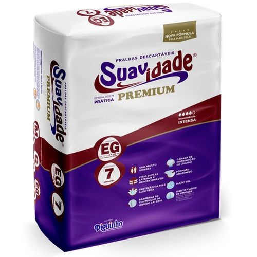 Fralda Geriátrica Descartável Suavidade Premium Tamanho EG com 7 Unidades