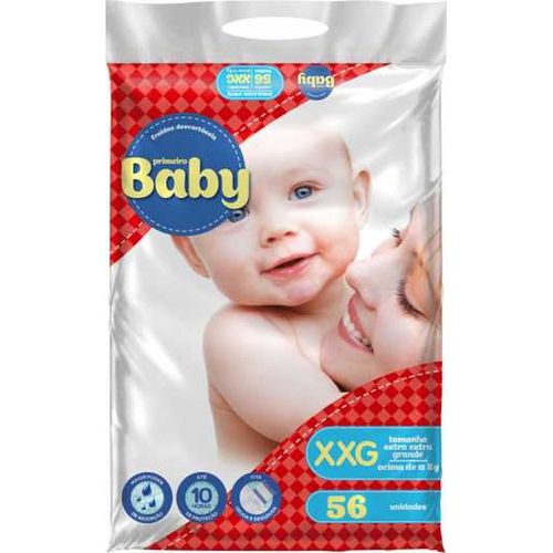 Primeiro Baby Fralda Descartavel Infantil XXG com 56 Unidades