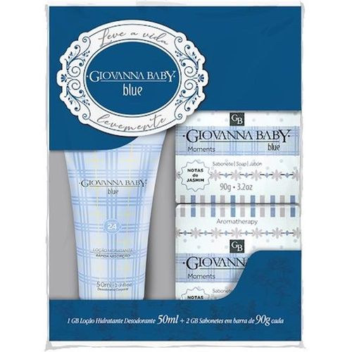 Kit Giovanna Baby Blue com 1Loção Hidratante 50ml + 2 Sabonetes em Barra com 90g