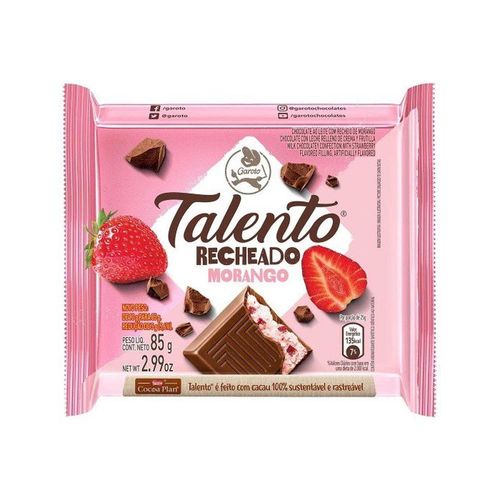 Barra de Chocolate Garoto Talento Recheado Morango 85g