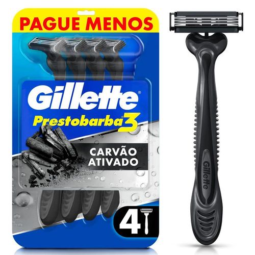 Aparelhos de Barbear Descartáveis Gillette Prestobarba 3 Carvão Ativado com 4 Unidades