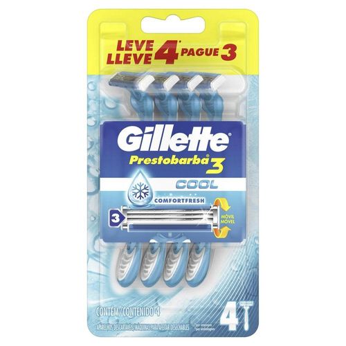 Kit Gillette Prestobarba 3 Aparelho de Barbear Cool Pague 3 e Leve com 4 Unidades