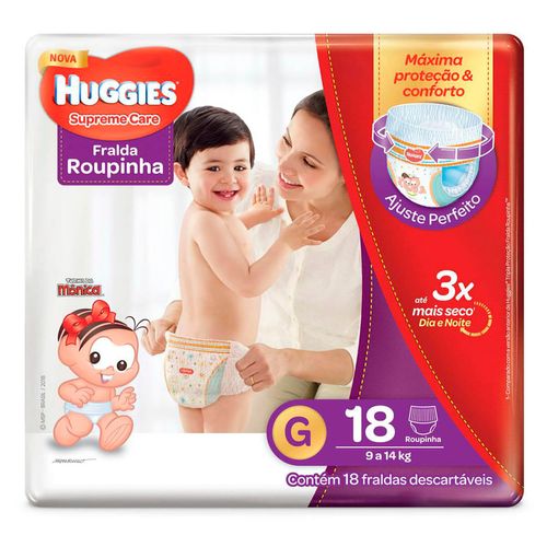 Fralda Descartável Infantil Roupinha Huggies Supreme Care G Pacote 18 Unidades
