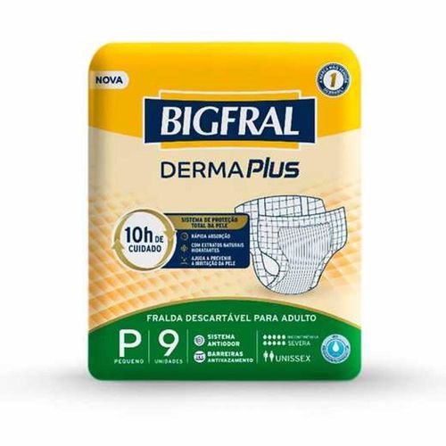 Fralda Descartável Geriátrica Derma Plus Bigfral P com 8 Pacotes com 9 Unidades