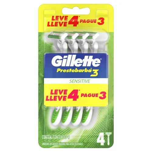 Kit Aparelho de Barbear Gillette Prestobarba 3 Sensitive Pague 3 e Leve 4 Unidades