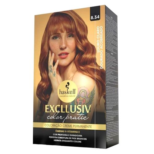 Kit Coloração Creme Excllusiv Color Pratic Haskell Nº 8.34 Louro Claro Dourado Acobreado com 1 Unidade