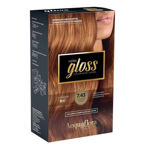 Acquaflora Hidra Gloss 7.43 Louro Natural Acobreado Dourado Coloração Permanente 177g