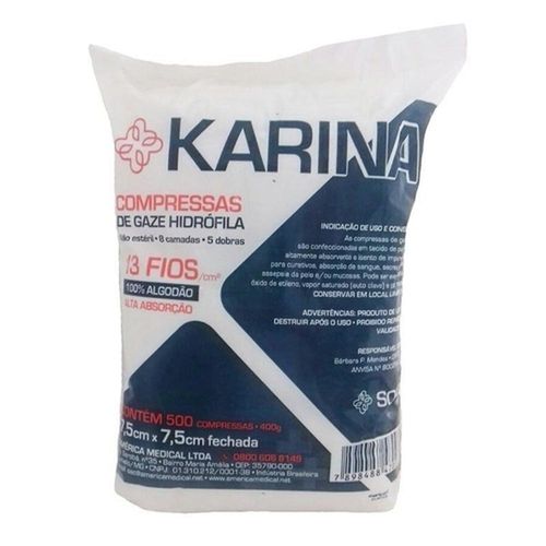 Compressas de Gaze com 11 Fios Karina com 500 Unidades