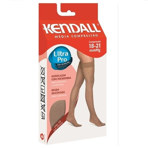 Meia-Calça Feminina de Média Compressão 7/8 Cor Mel Renda Siliconada com Ponteira Tamanho P Kendall com 1 Unidade
