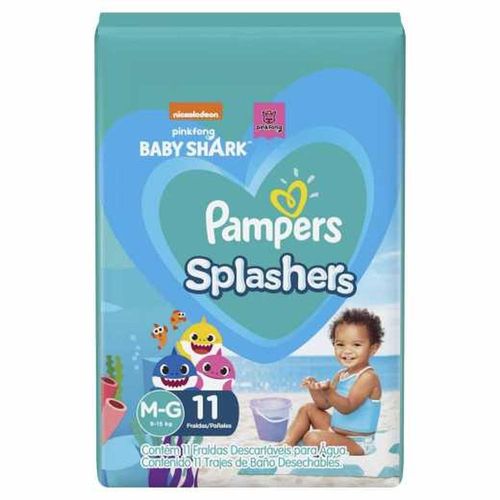 Fralda para Água Pampers Splashers Baby Shark Tamanho M-G com 11 Unidades