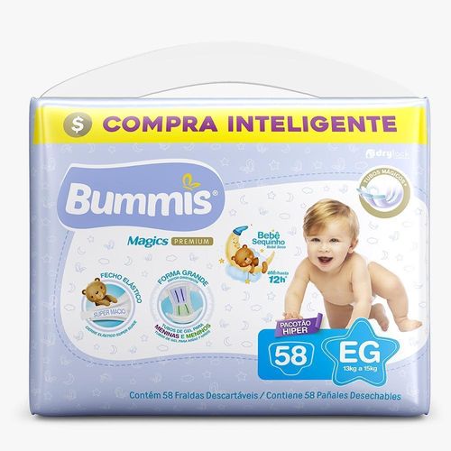 Fraldas Descartáveis Bummis Hiper Pacotão Tamanho EG com 58 Unidades