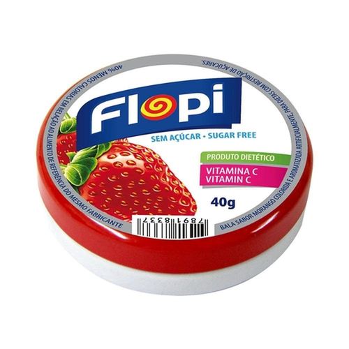 Bala Diet sem Açúcar Sabor Morango Flopi 40g