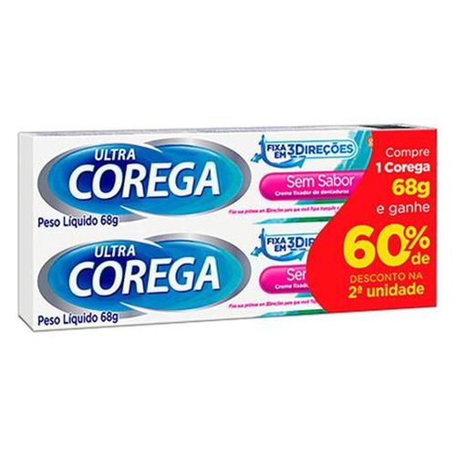 Creme Fixador de Dentadura Ultra Corega sem Sabor com 2 Unidades com 68g