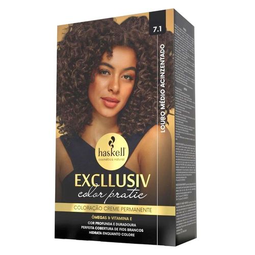 Kit Coloração Creme Excllusiv Color Pratic Haskell Cor Nº 7.1 Louro Médio Acinzentado com 1 Unidade