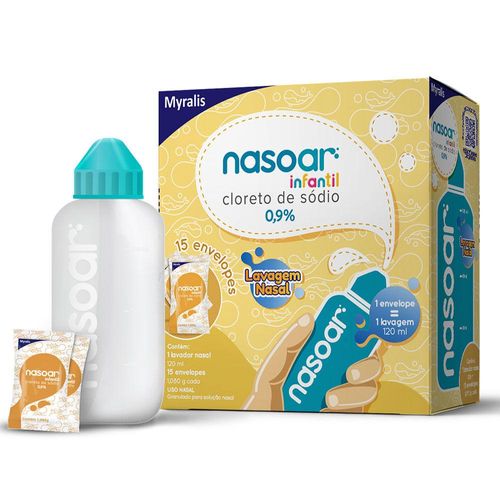 Nasoar Infantil 0,9% Granulado para Solução Nasal com Frasco Lavador com 15 Envelopes com 1,08g