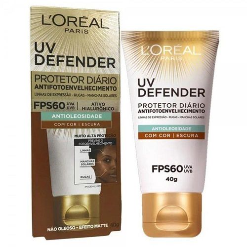 Protetor Solar Facial UV Defender Antioleosidade FPS 60 Cor Escura L'oréal 40g