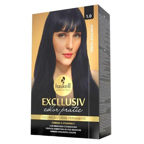 Kit Coloração Haskell Excllusiv Color Pratic Cor N° 1.0 Preto Azulado com 1 Unidade