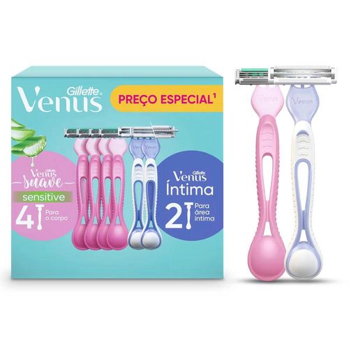 Kit Gillete Venus com Depilador Descartável Suave com 4 Unidades + Depilador Vênus Íntima com 2 Unidades
