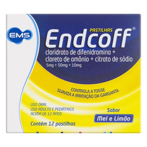 Endcoff 5mg + 50mg + 10mg Uso Oral Sabor Mel e Limão com 12 Pastilhas