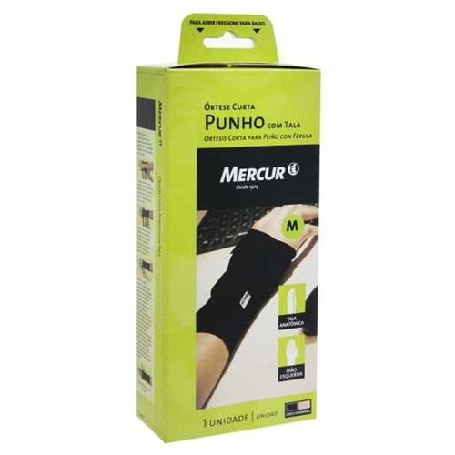 Órtese Curta para Punho Esquerdo com Tala Mercur Tamanho M Cor Preta com 1 Unidade
