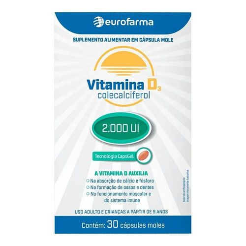 Vitamina D3 2000UI Eurofarma com 30 Cápsulas em Gel