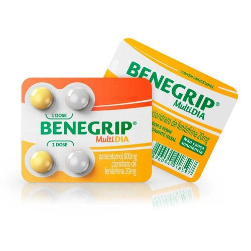 Benegrip MultiDia 800mg + 20mg com 4 Comprimidos