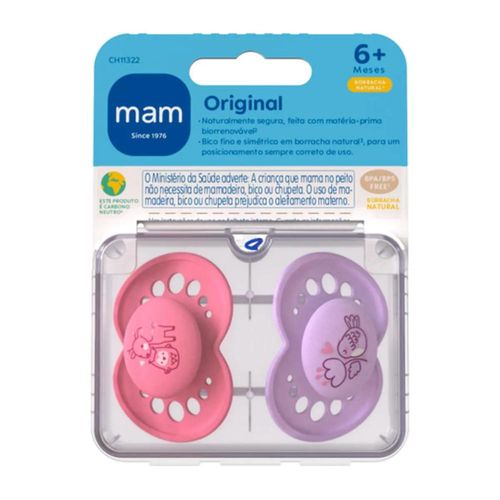 Chupeta MAM Original Borracha Natural 6+ Meses Rosa com 2 Unidades