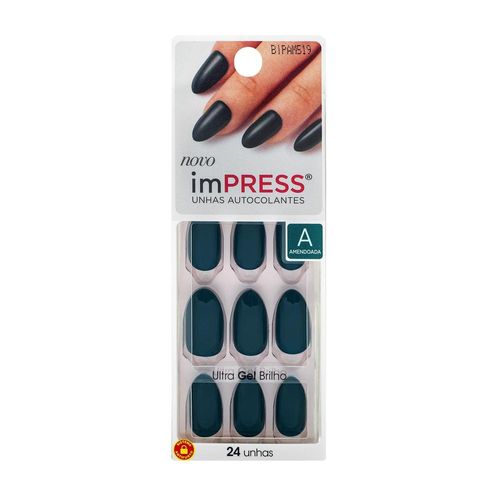 Impress Unhas Postiças Autocolante Amendoada Esmerald com 24 Unidades