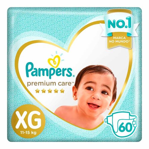 Fraldas Descartáveis Pampers Premium Care Tamanho XG com 60 Unidades
