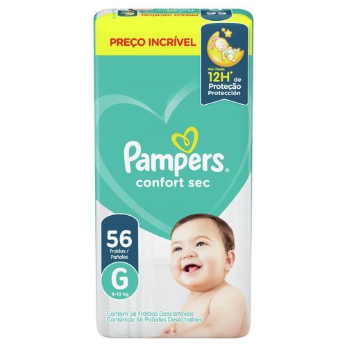 Fralda Pampers Confort Sec G com 56 Unidades